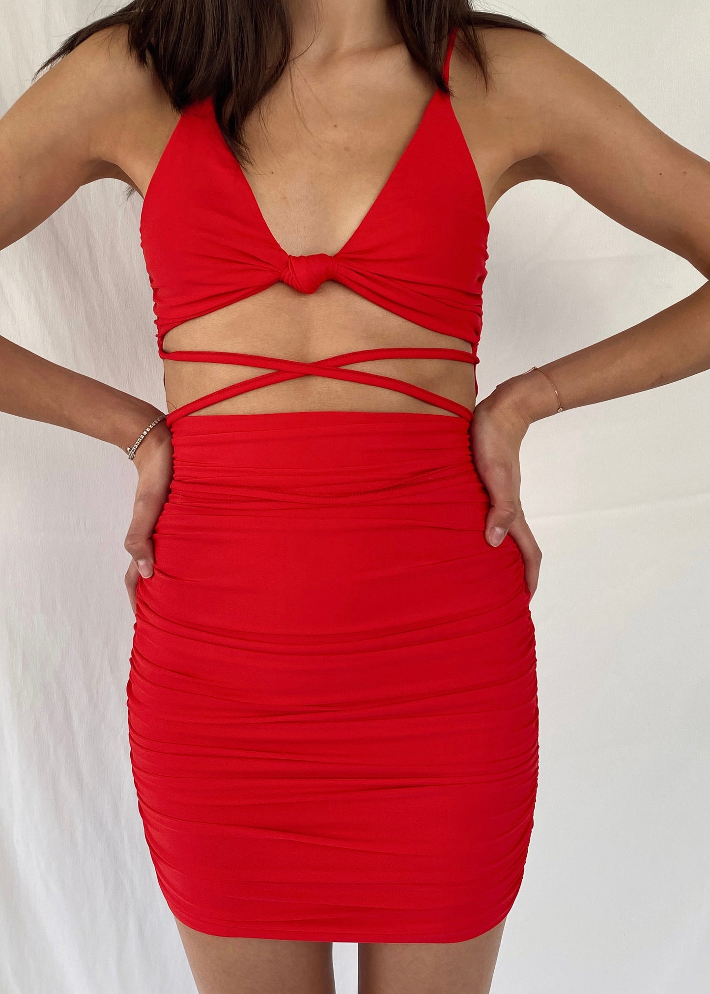 HOT RED CUT OUT MINI DRESS